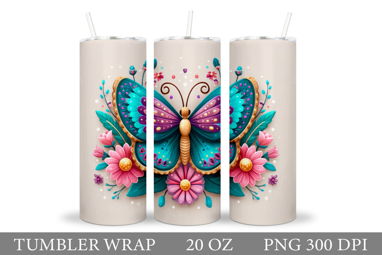Butterfly Tumbler Sublimation. Flowers Tumbler Design