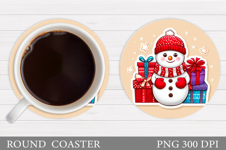 Cute Snowman Coaster. Christmas Coaster Sublimation example image 1