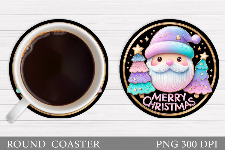 Cute Santa Coaster Sublimation. Funny Santa Claus Coaster example image 1