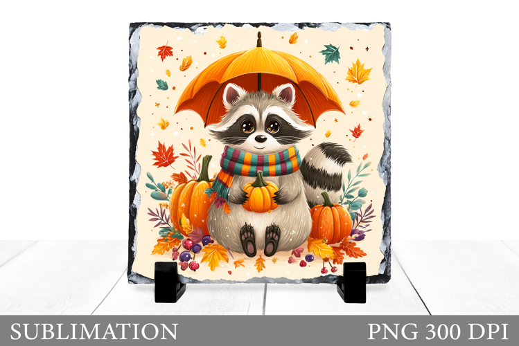 Fall Raccoon Sublimation. Fall Raccoon Slate Sublimation