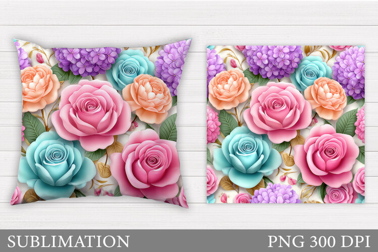 Flowers Pillow Design. Roses Pillow Sublimation example image 1