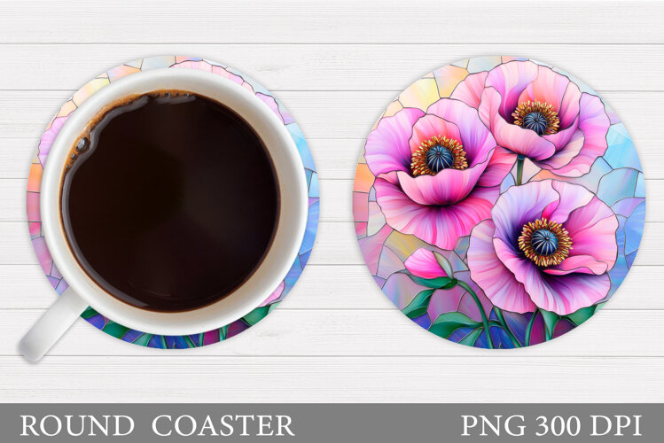 Flowers Round Coaster Sublimation. Flowers Coaster Design example image 1