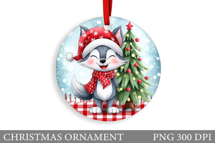 Cute Wolf Christmas Ornament. Christmas Ornament Sublimation