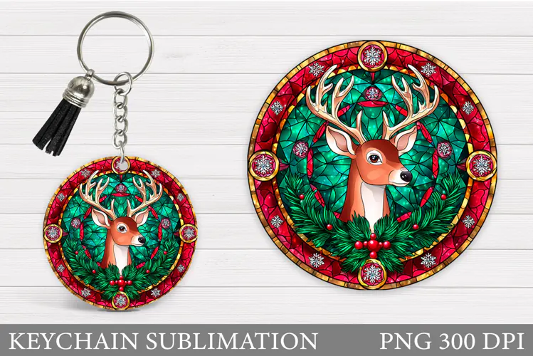 Reindeer Keychain Design. Christmas Keychain Sublimation