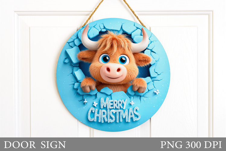 Christmas Cow Door Sign. Christmas Door Sign Sublimation