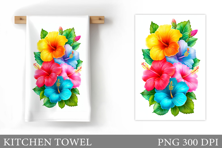 Tropical Flowers Kitchen Towel. Flowers Kitchen Towel Design
