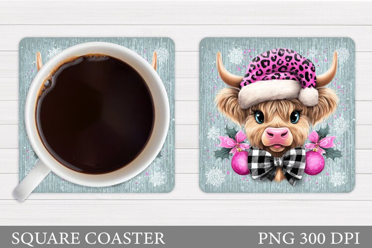 Christmas Cow Coaster. Christmas Cow Coaster Sublimation example image 1