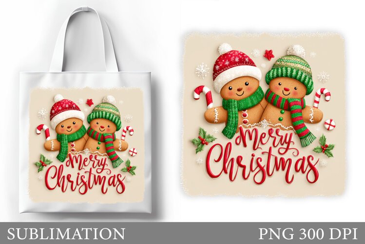 Gingerbread Tote Bag Sublimation. Christmas Tote Bag Design example image 1