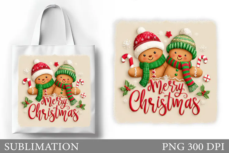 Gingerbread Tote Bag Sublimation. Christmas Tote Bag Design
