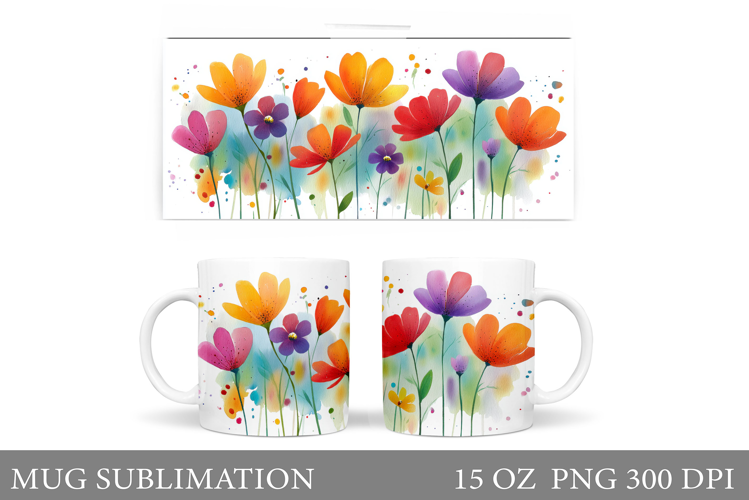 Flowers Mug Sublimation. Floral Mug Wrap Design