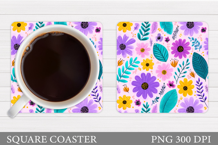 Floral Coaster Sublimation. Flowers Coaster Design