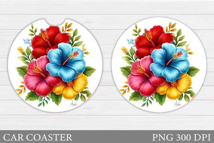 Flowers Car Coaster Sublimation. Floral Coaster Design