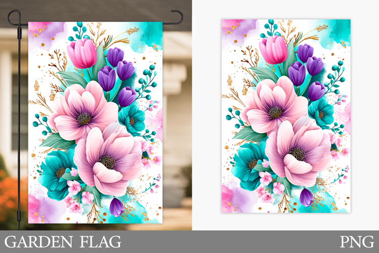 Flowers Garden Flag Sublimation. Floral Garden Flag Design