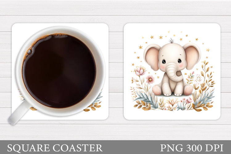 Cute Elephant Coaster. Elephant Flowers Coaster Sublimation