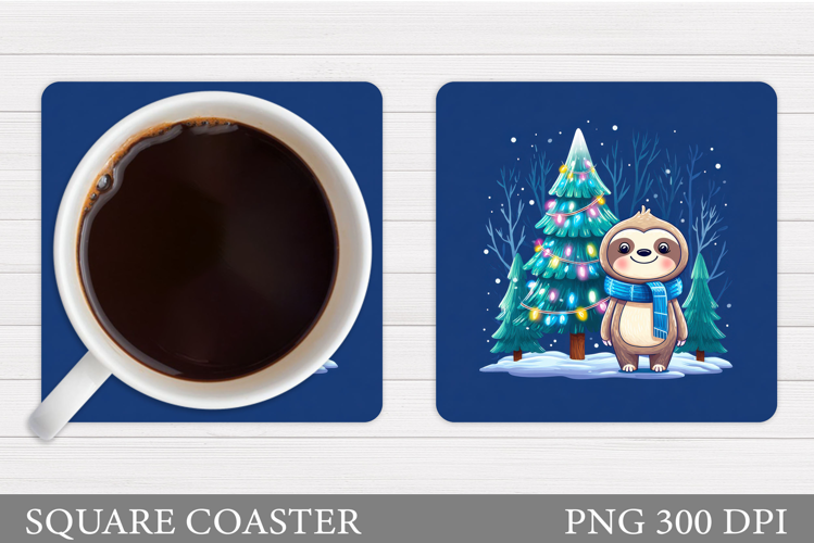 Christmas Sloth Coaster. Cute Sloth Coaster Sublimation