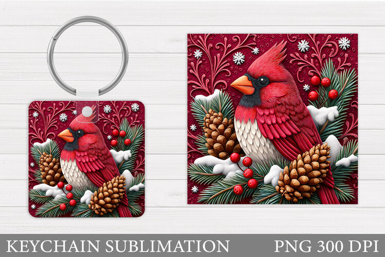 Cardinal Keychain Sublimation. Winter Bird Keychain Design example image 1