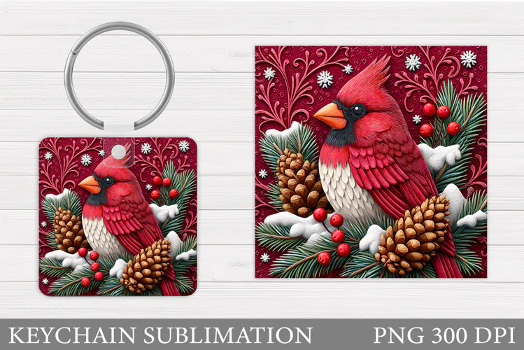 Cardinal Keychain Sublimation. Winter Bird Keychain Design