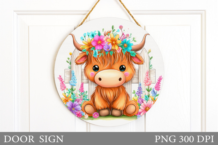Highland Cow Door Sign. Cow Flowers Door Sign Design