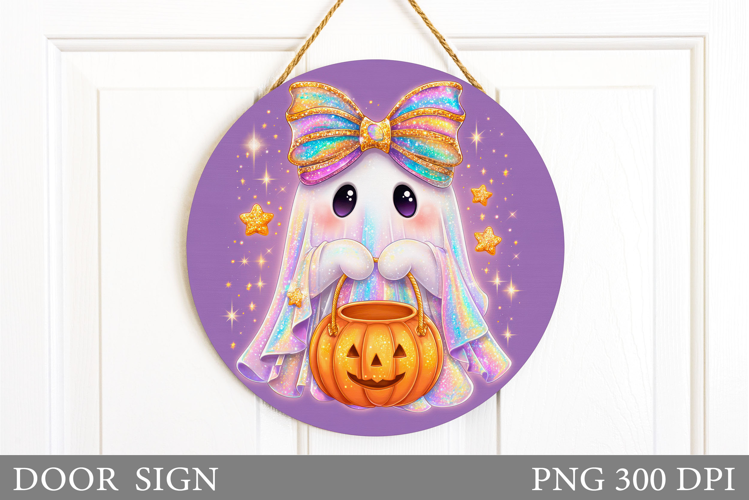 Cute Ghost Door Sign Design. Halloween Door Sign Sublimation