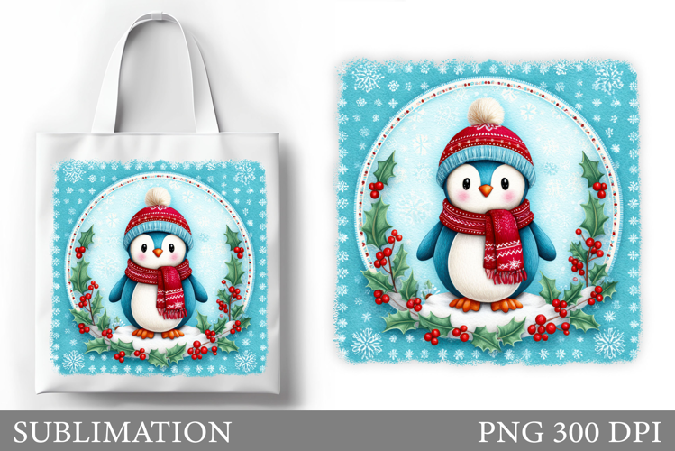 Cute Penguin Tote Bag Design. Christmas Tote Bag Sublimation
