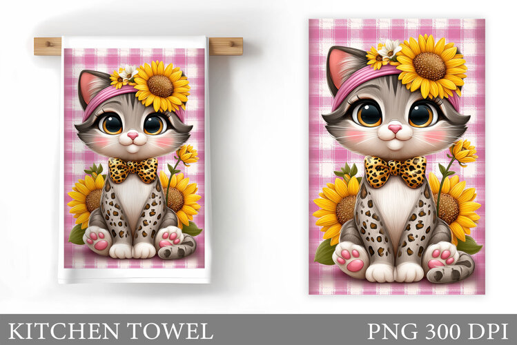 Cute Cat Kitchen Towel Design. Cute Cat Sublimation example image 1
