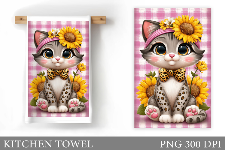 Cute Cat Kitchen Towel Design. Cute Cat Sublimation