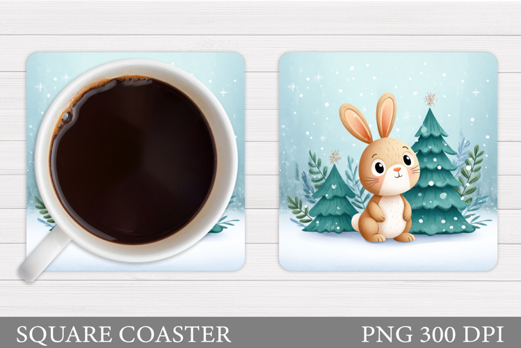 Christmas Bunny Coaster. Cute Bunny Coaster Sublimation