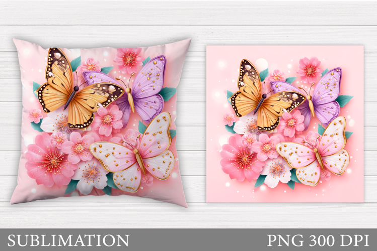 Butterfies Flowers Design. Butterflies Pillow Sublimation