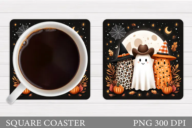 Ghost Coaster Design. Halloween Sublimation