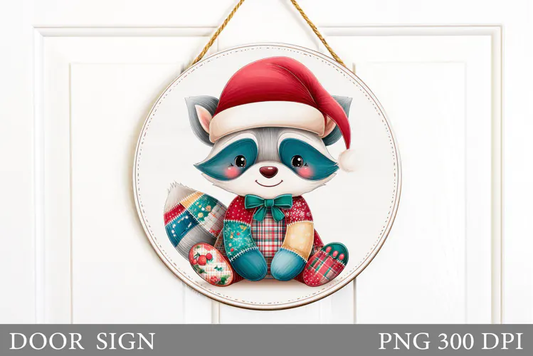 Christmas Raccoon Door Sign. Christmas Door Sign Sublimation