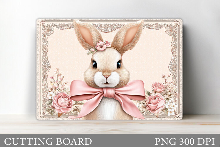 Cute Bunny Cutting Board. Bunny Flowers Cutting Board Design example image 1