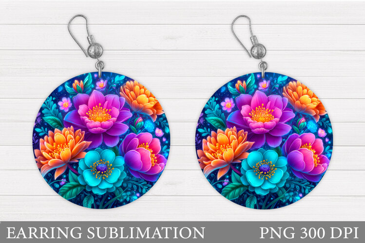 Flowers Earring Sublimation. Flowers Round Earring example image 1