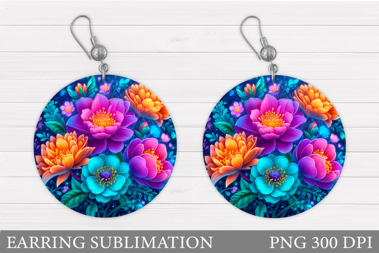 Flowers Earring Sublimation. Flowers Round Earring