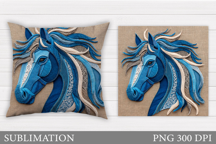 Denim Patchwork Horse Pillow. Patchwork Horse Sublimation