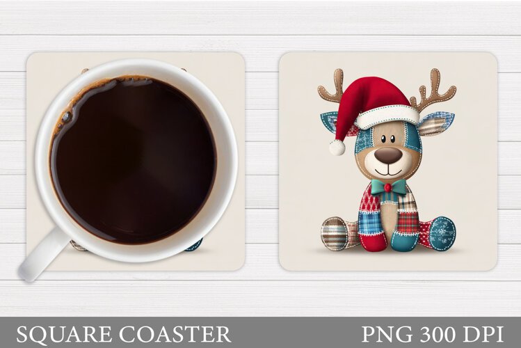 Patchwork Deer Coaster Design. Christmas Coaster Sublimation example image 1