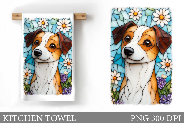 Cute Dog Kitchen Towel. Dog Flowers Kitchen Towel