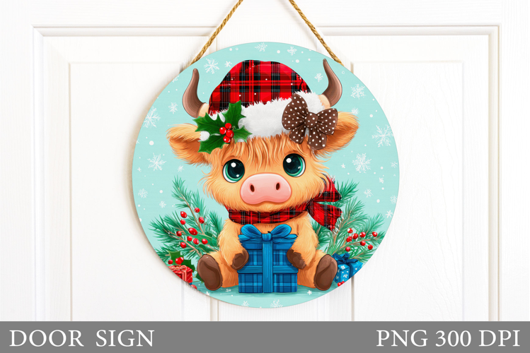 Christmas Cow Door Sign. Christmas Door Sign Sublimation