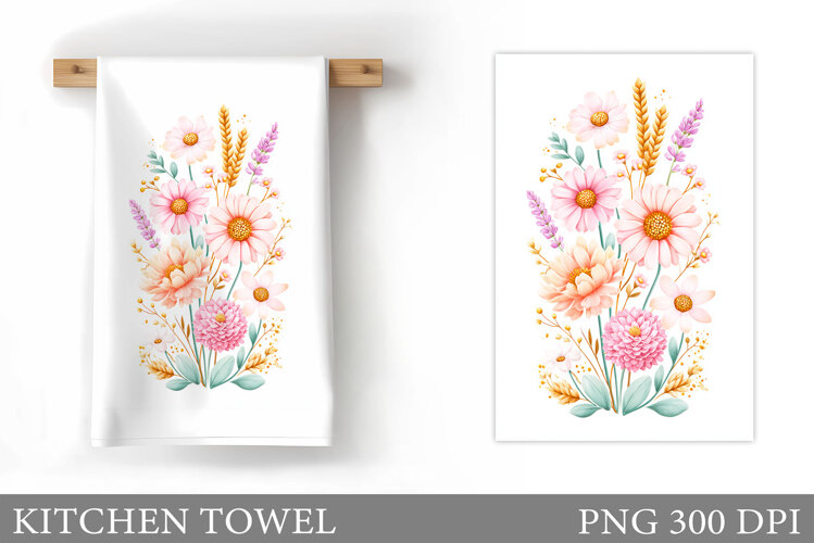 Wildflowers Kitchen Towel. Flowers Kitchen Towel Sublimation example image 1