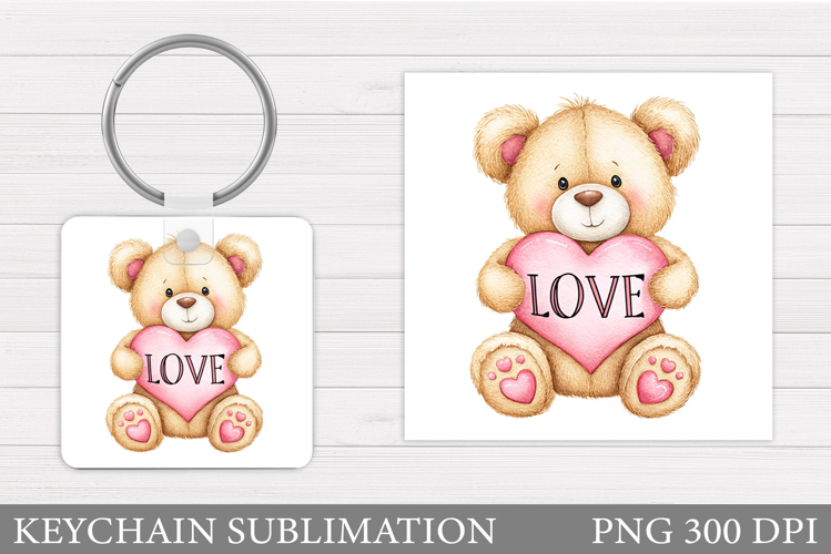 Valentines Bear Keychain. Valentines Keychain Sublimation