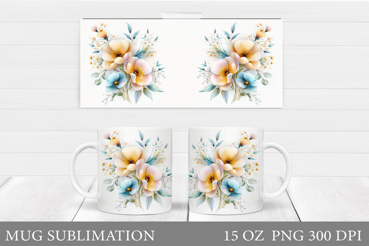 Flowers Mug Sublimation. Floral Mug Wrap Design