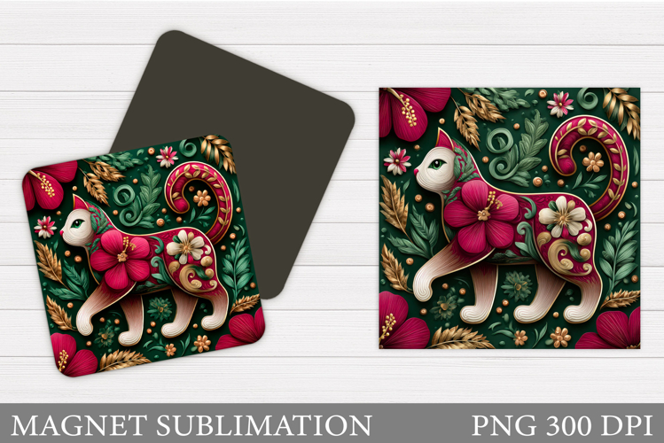 Floral Cat Magnet Sublimation. Cat Magnet Design