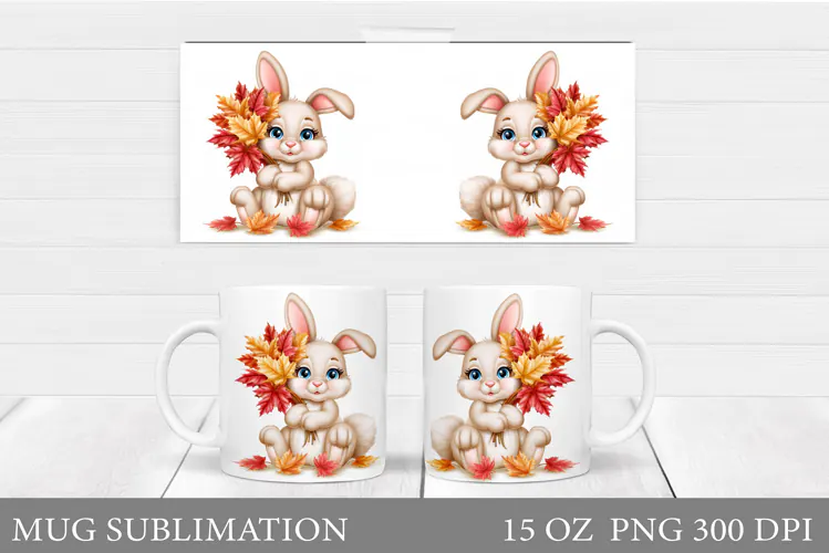 Fall Bunny Mug Design. Fall Mug Sublimation