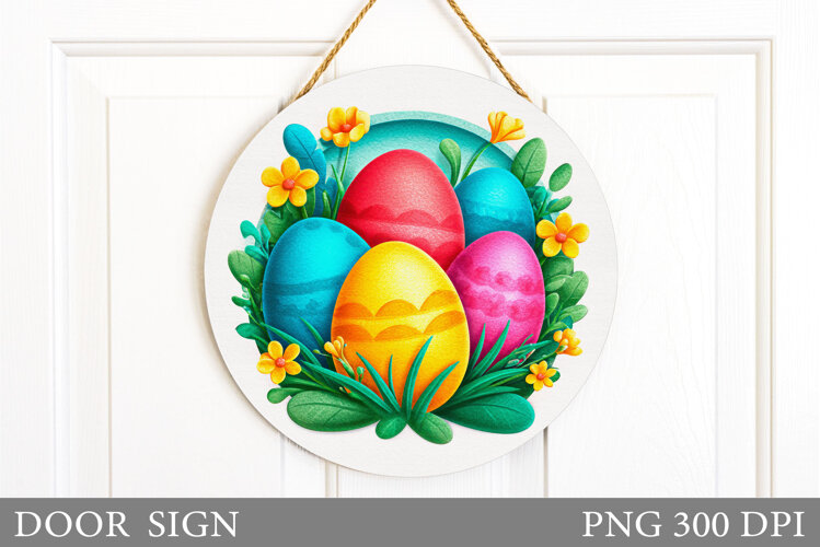Easter Door Sign Sublimation. Easter Eggs Door Sign Design example image 1