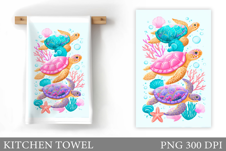 Turtle Kitchen Towel Design. Sea Kitchen Towel Sublimation