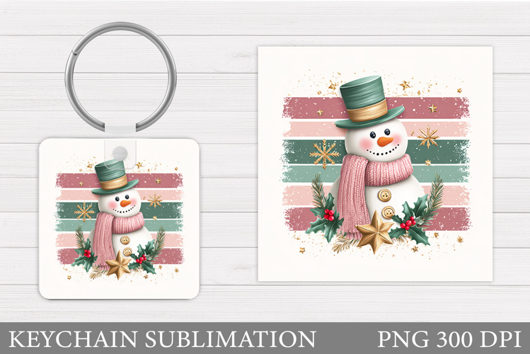 Snowman Keychain Sublimation. Christmas Keychain Design