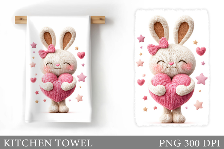 Valentines Bunny Kitchen Towel. Cute Bunny Sublimation