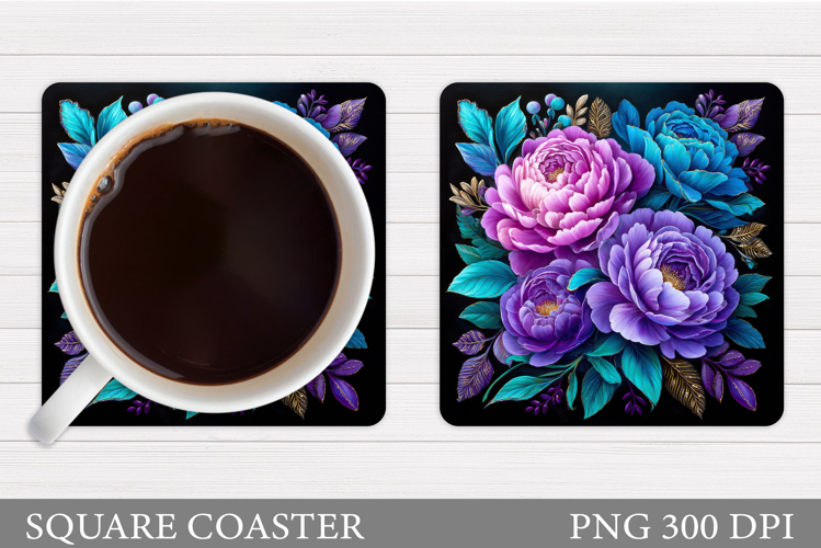 Flowers Coaster Sublimation. Floral Coaster Design