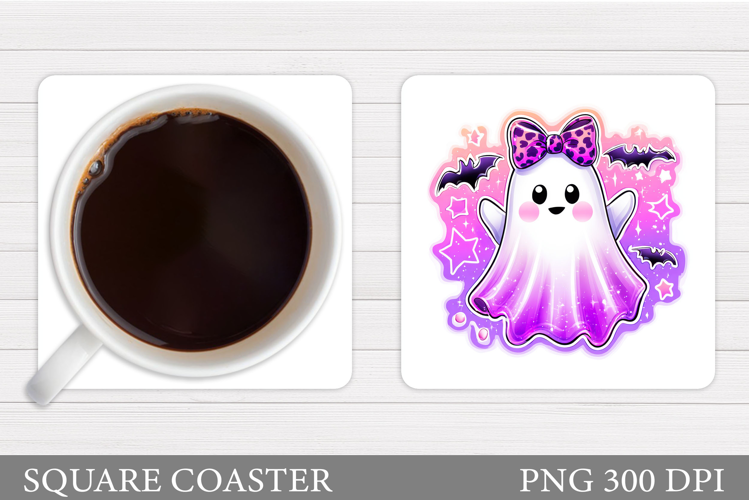 Cute Ghost Coaster Design. Cute Halloween Sublimation