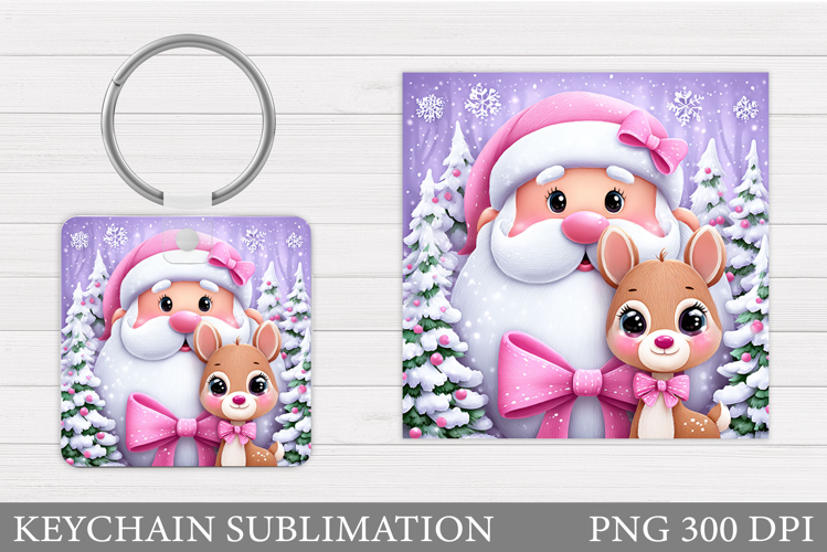 Cute Santa Claus Keychain. Christmas Keychain Sublimation