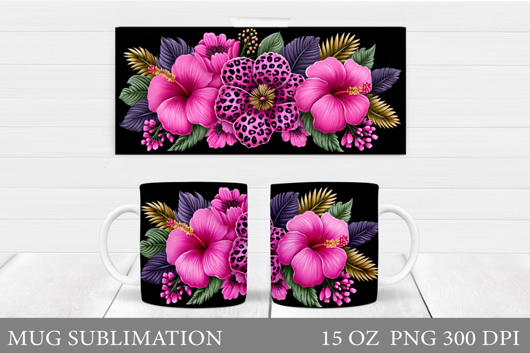 Flowers Mug Sublimation. Floral Mug Wrap Design